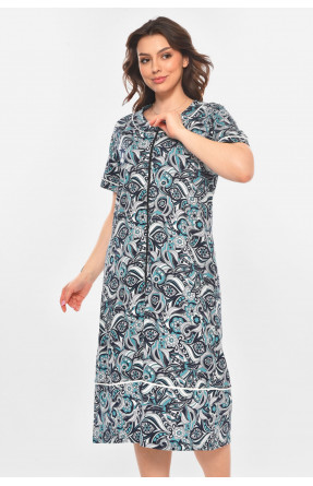 Халат женский полубатальный тёмно-синего цвета с принтом AN-3387 211323C