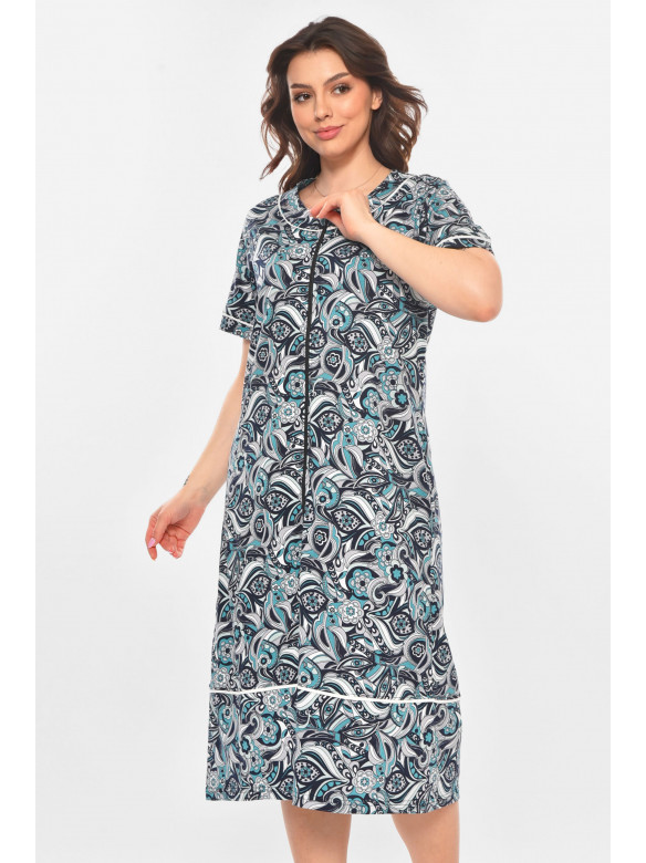 Халат женский полубатальный тёмно-синего цвета с принтом AN-3387 211323C