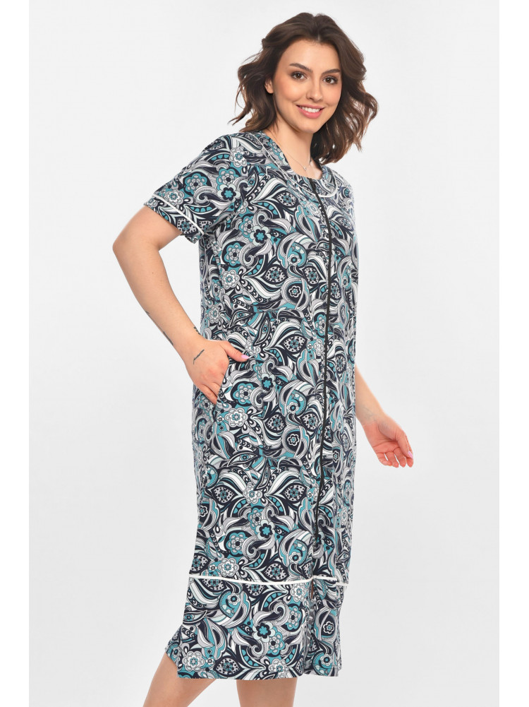 Халат женский полубатальный тёмно-синего цвета с принтом AN-3387 211323C