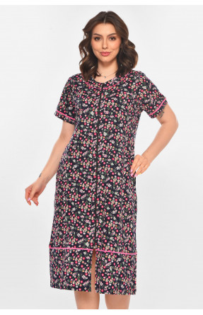 Халат женский полубатальный тёмно-синего цвета с принтом AN-3387 211324C