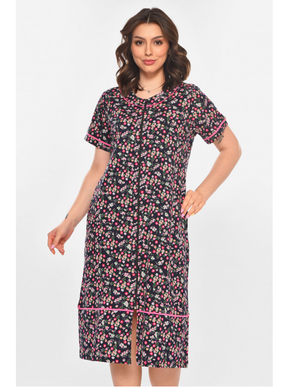 Халат женский полубатальный тёмно-синего цвета с принтом AN-3387 211324C