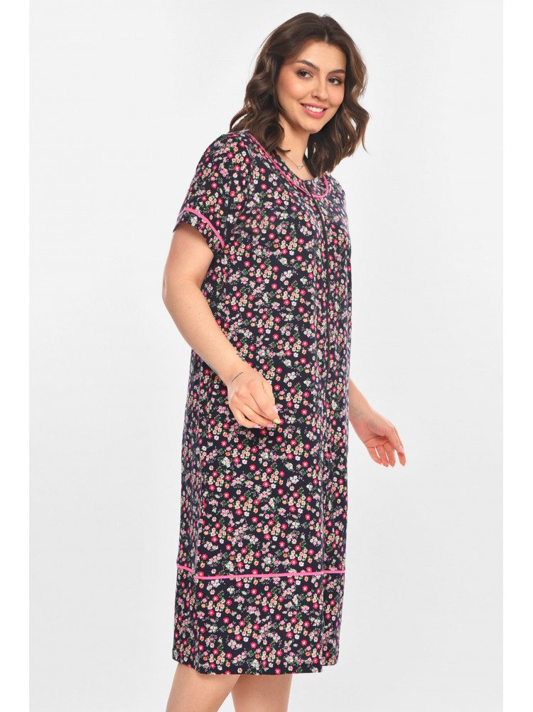 Халат женский полубатальный тёмно-синего цвета с принтом AN-3387 211324C