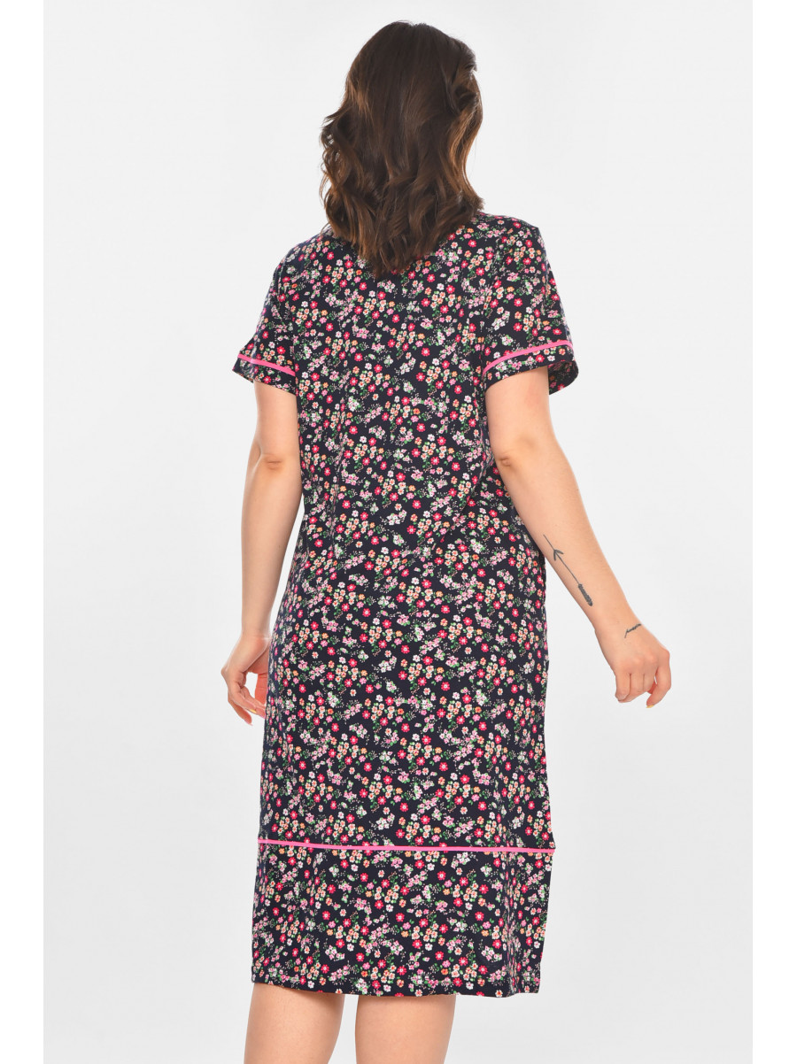 Халат женский полубатальный тёмно-синего цвета с принтом AN-3387 211324C