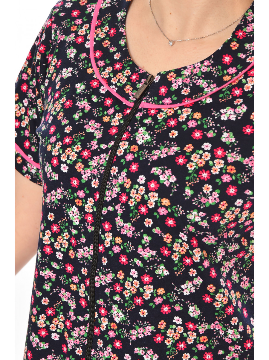 Халат женский полубатальный тёмно-синего цвета с принтом AN-3387 211324C