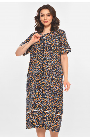 Халат женский полубатальный тёмно-синего цвета с принтом AN-3387 211325C