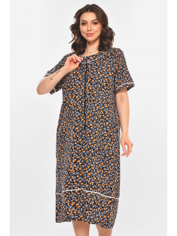 Халат женский полубатальный тёмно-синего цвета с принтом AN-3387 211325C