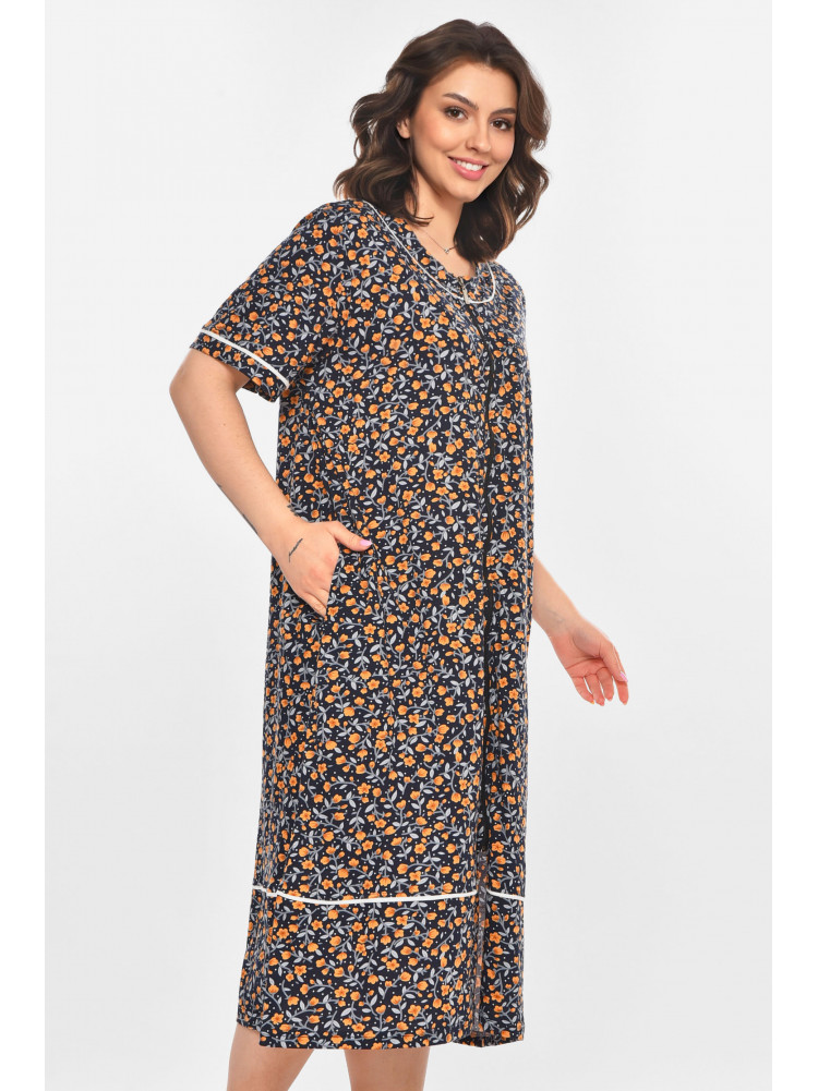 Халат женский полубатальный тёмно-синего цвета с принтом AN-3387 211325C