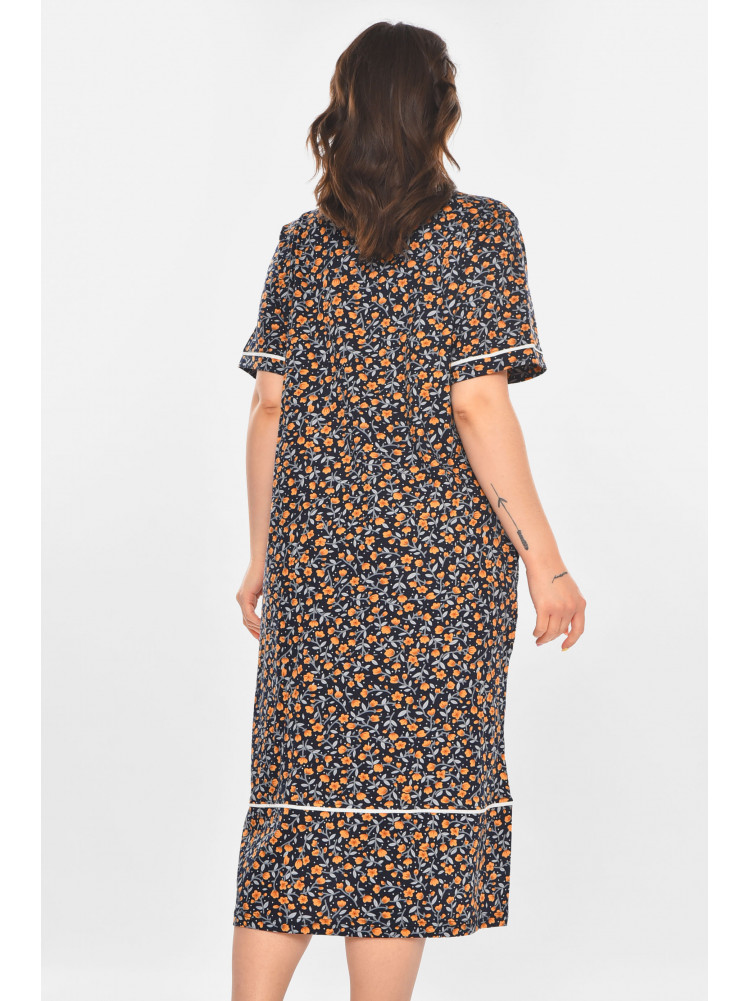 Халат женский полубатальный тёмно-синего цвета с принтом AN-3387 211325C