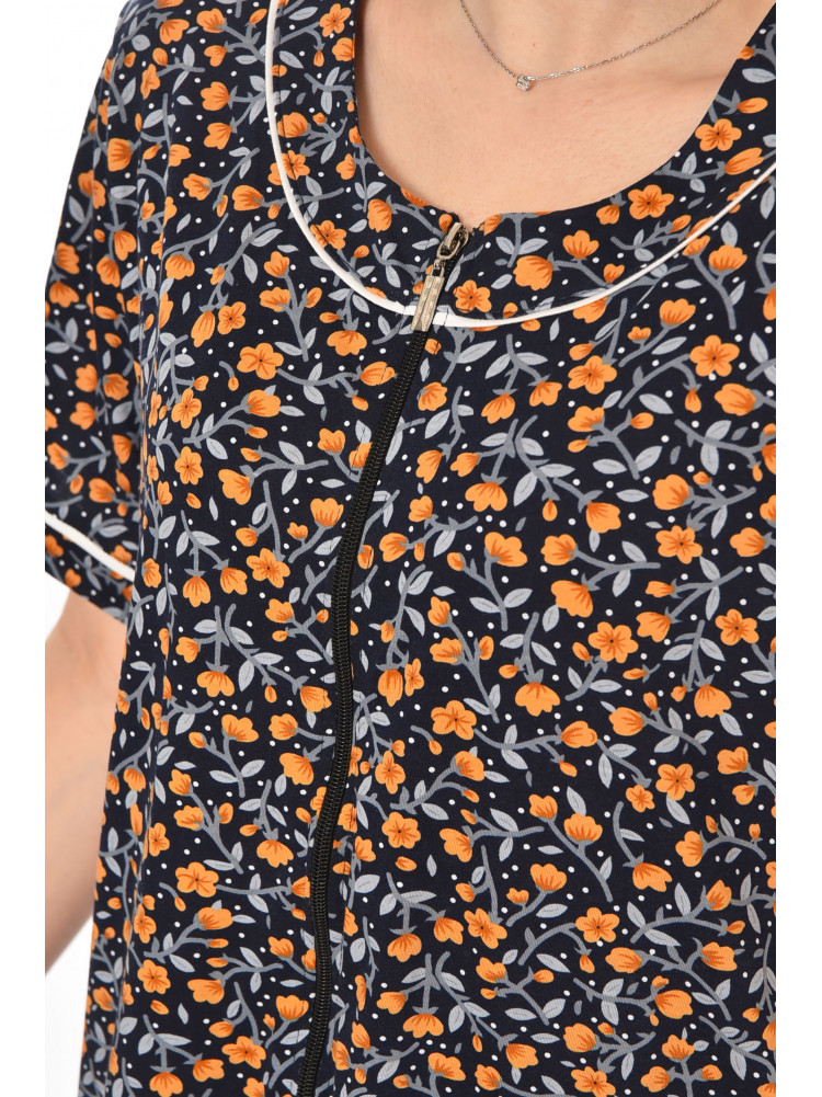 Халат женский полубатальный тёмно-синего цвета с принтом AN-3387 211325C