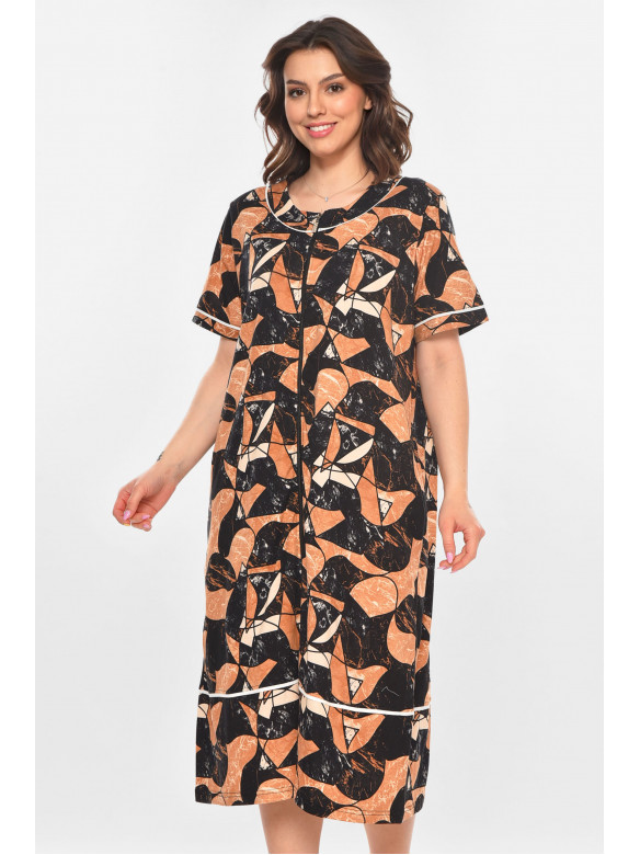 Халат женский полубатальный коричневого цвета с принтом AN-3387 211326C