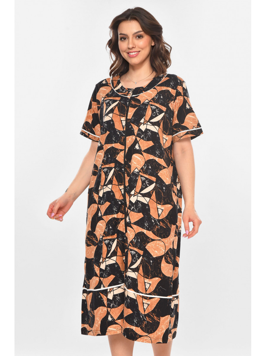 Халат женский полубатальный коричневого цвета с принтом AN-3387 211326C