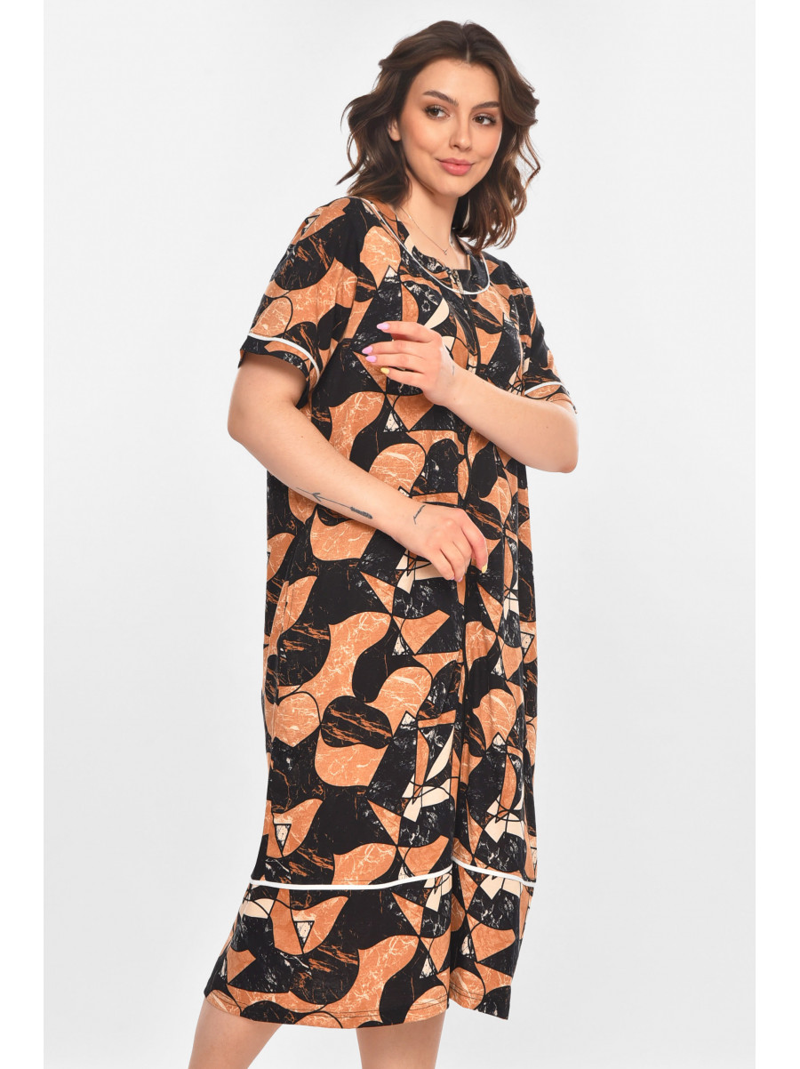 Халат женский полубатальный коричневого цвета с принтом AN-3387 211326C