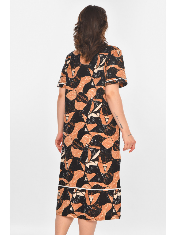 Халат женский полубатальный коричневого цвета с принтом AN-3387 211326C