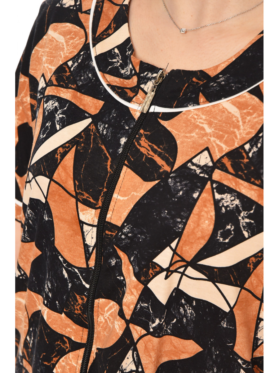 Халат женский полубатальный коричневого цвета с принтом AN-3387 211326C