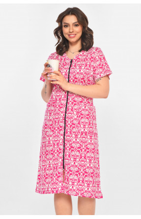 Халат женский полубатальный розового цвета с принтом AN-3050 211327C