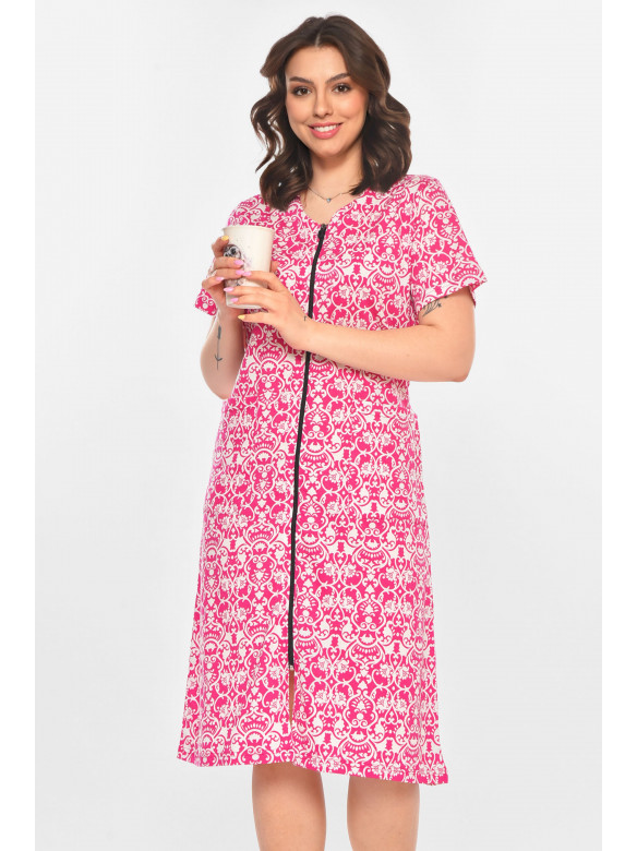 Халат женский полубатальный розового цвета с принтом AN-3050 211327C