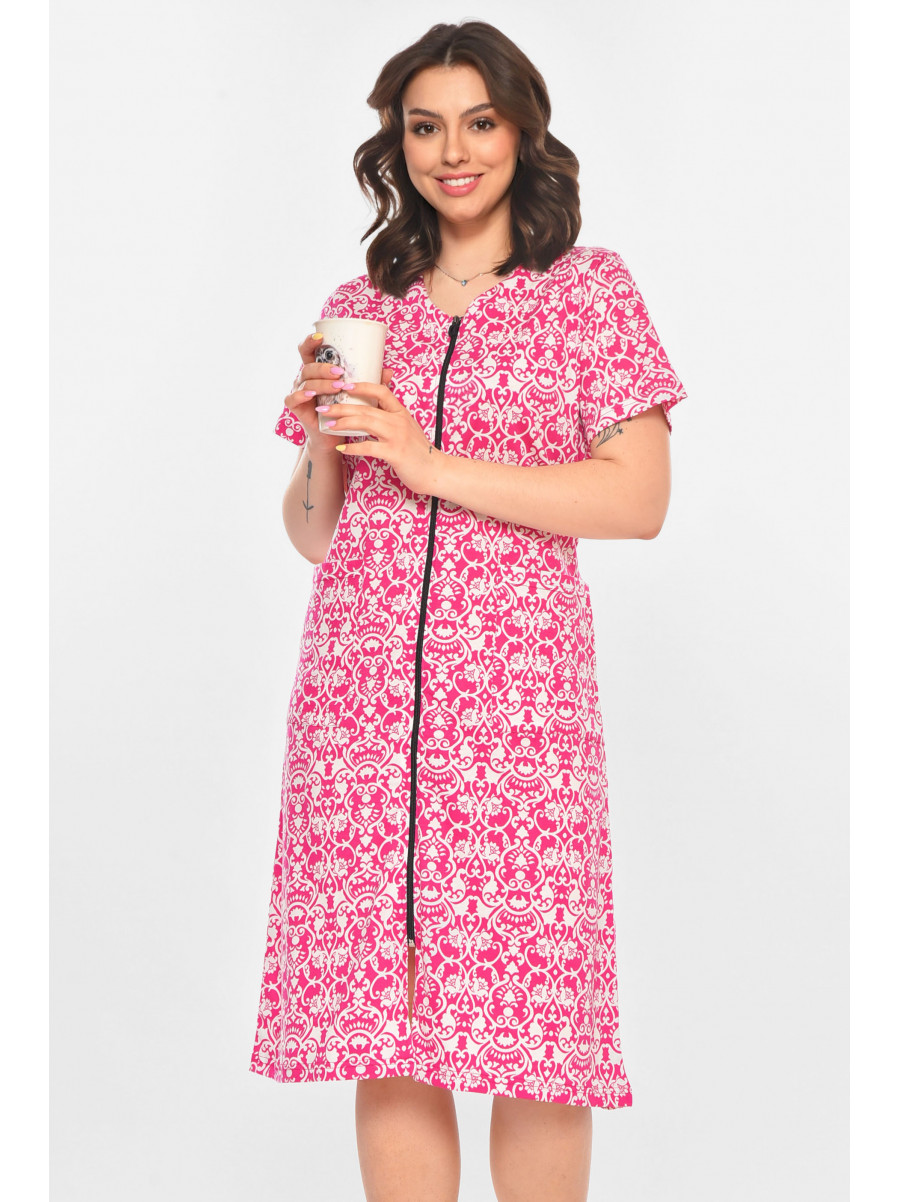 Халат женский полубатальный розового цвета с принтом AN-3050 211327C