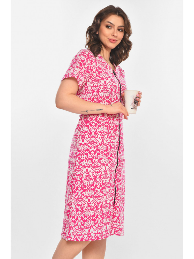 Халат женский полубатальный розового цвета с принтом AN-3050 211327C