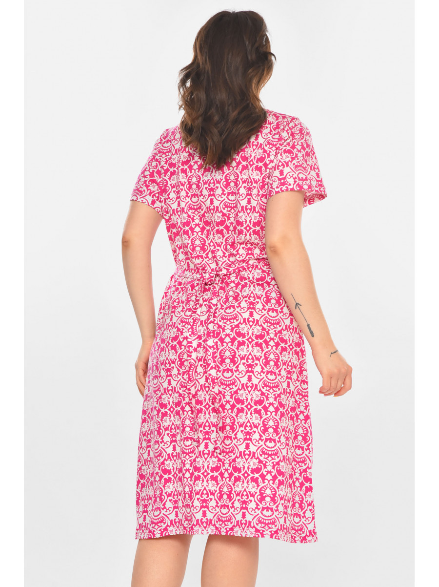 Халат женский полубатальный розового цвета с принтом AN-3050 211327C