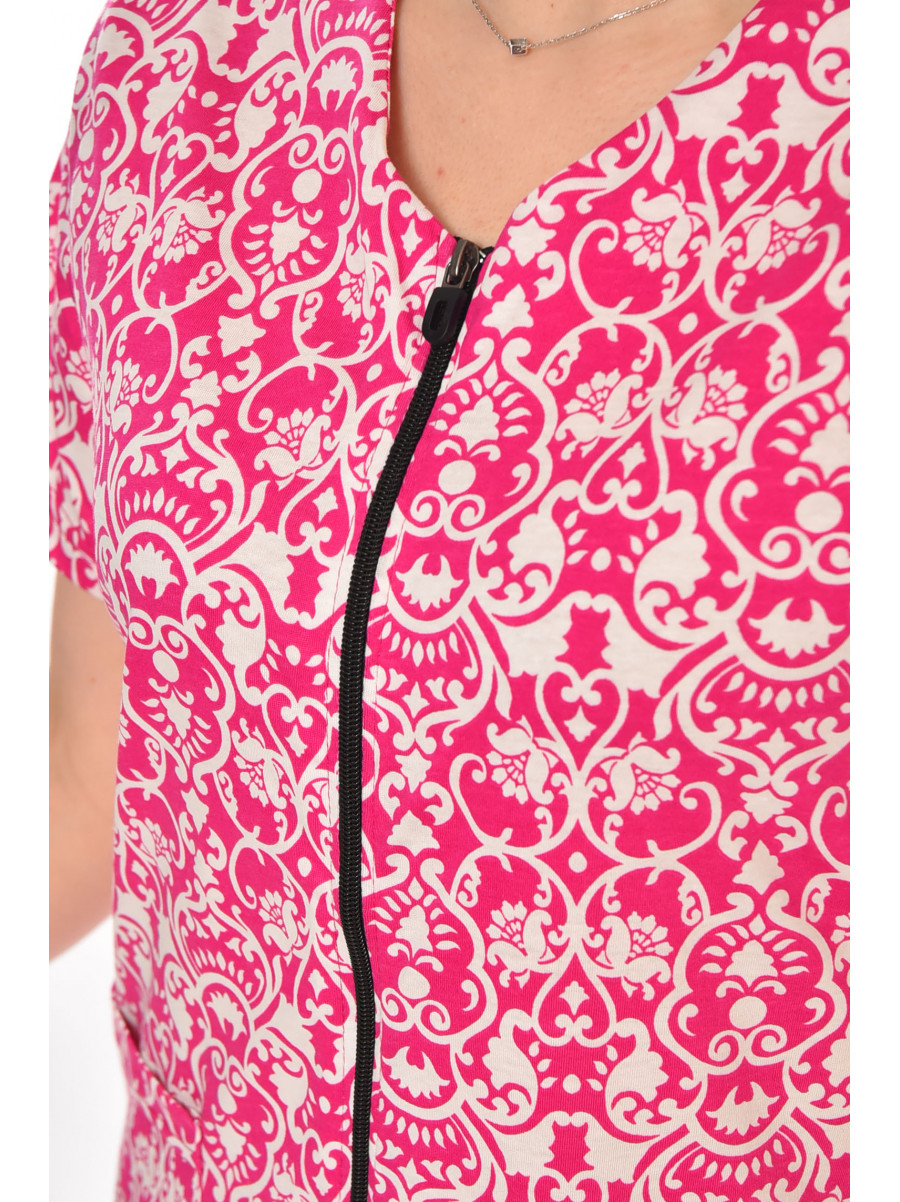 Халат женский полубатальный розового цвета с принтом AN-3050 211327C