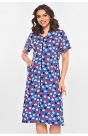 Халат женский полубатальный синего цвета с принтом AN-3050 211328C