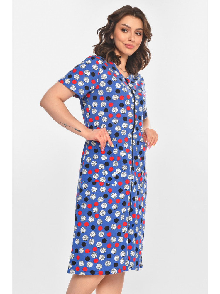 Халат женский полубатальный синего цвета с принтом AN-3050 211328C