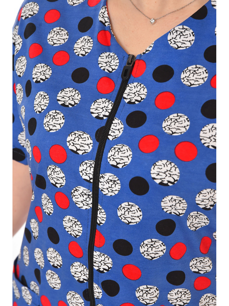 Халат женский полубатальный синего цвета с принтом AN-3050 211328C