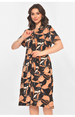 Халат женский полубатальный коричневого цвета с принтом AN-3050 211330C Халат женский полубатальный коричневого цвета с принтом AN-3050 211330C