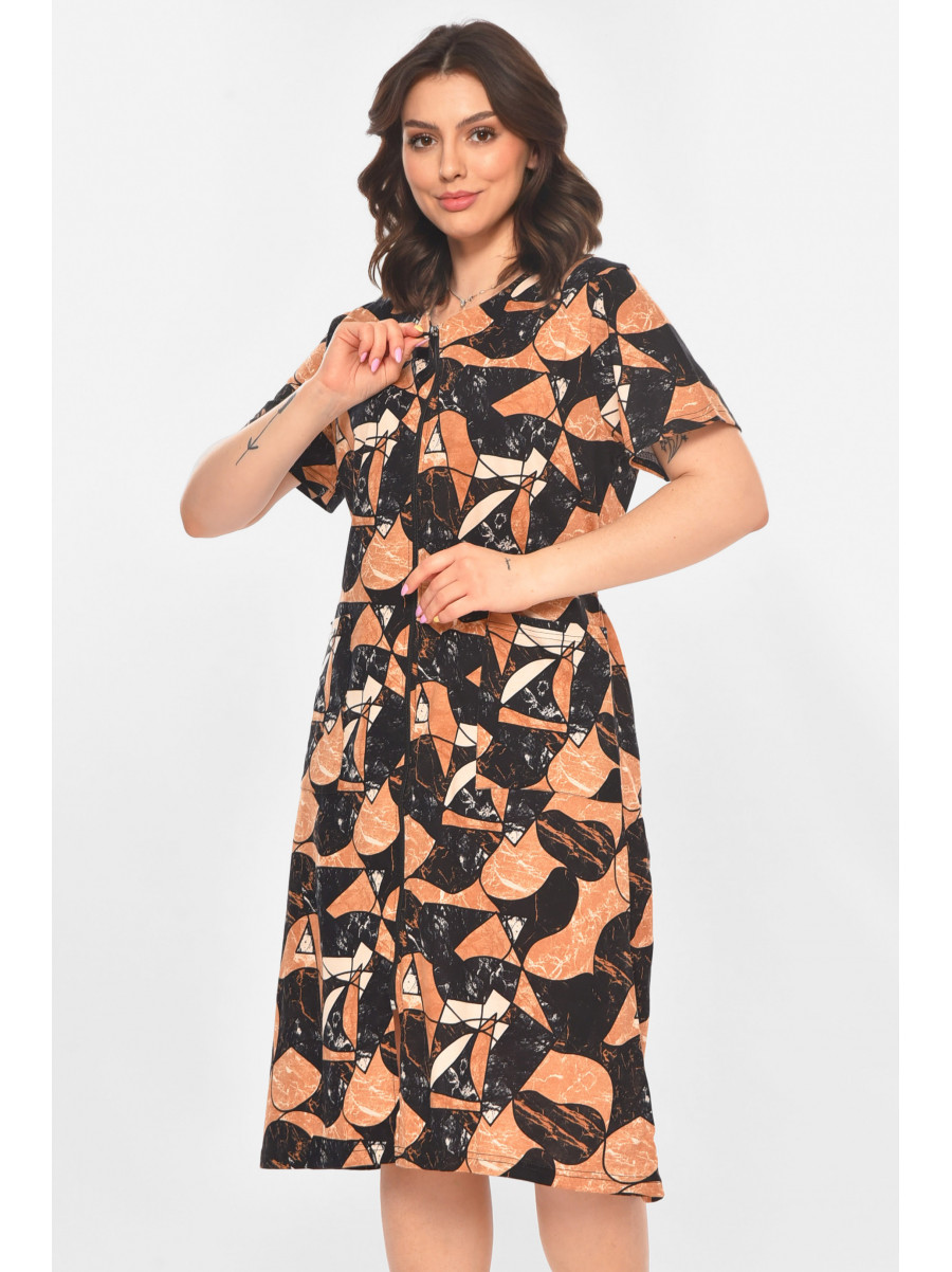 Халат женский полубатальный коричневого цвета с принтом AN-3050 211330C