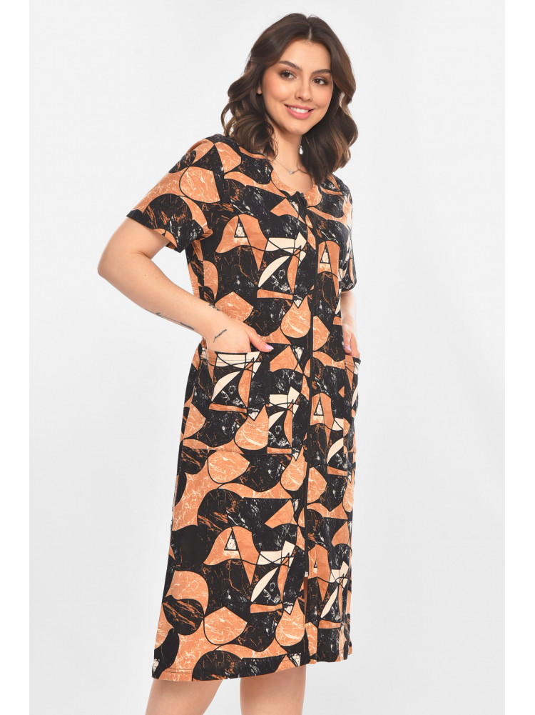 Халат женский полубатальный коричневого цвета с принтом AN-3050 211330C