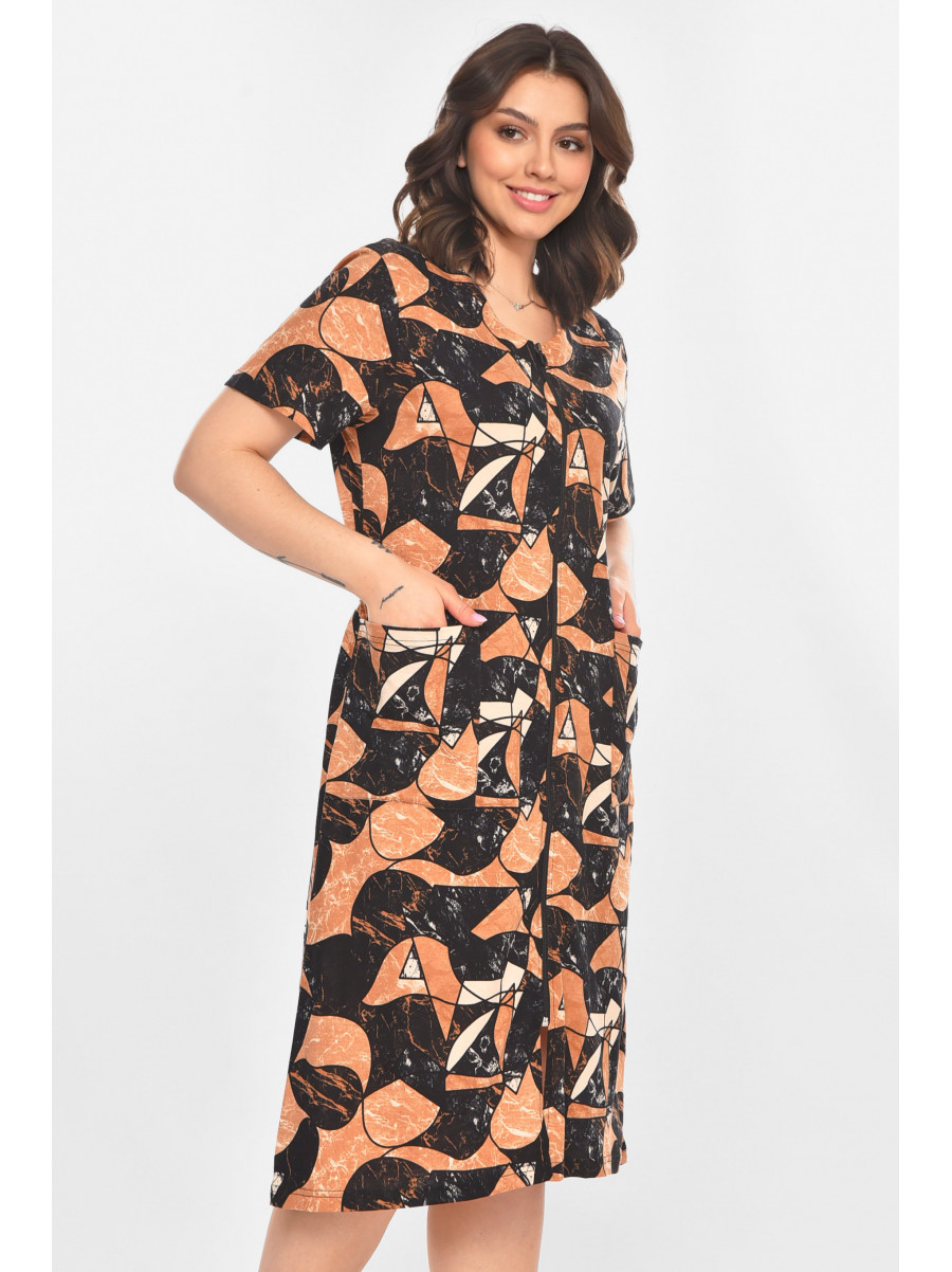 Халат женский полубатальный коричневого цвета с принтом AN-3050 211330C