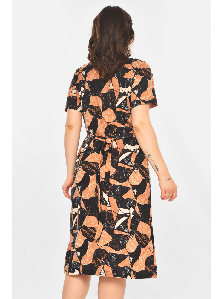 Халат женский полубатальный коричневого цвета с принтом AN-3050 211330C