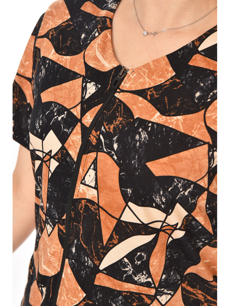 Халат женский полубатальный коричневого цвета с принтом AN-3050 211330C