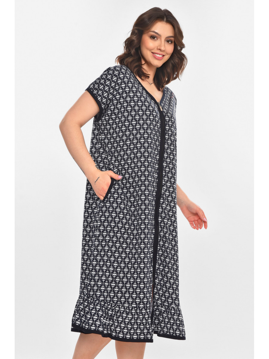 Халат женский батальный тёмно-синего цвета с принтом AN-3300 211332C