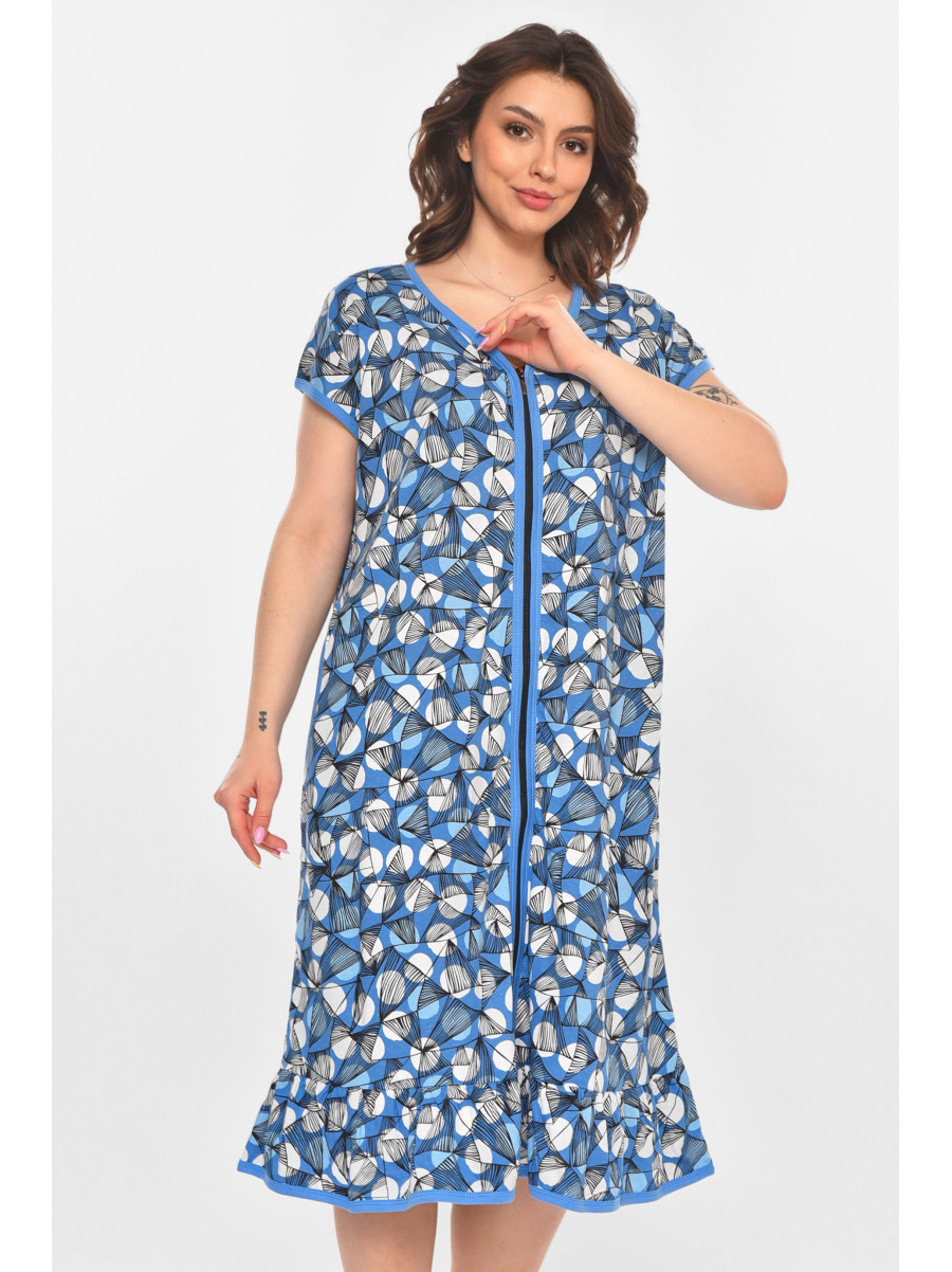 Халат женский батальный голубого цвета с принтом AN-3300 211335C