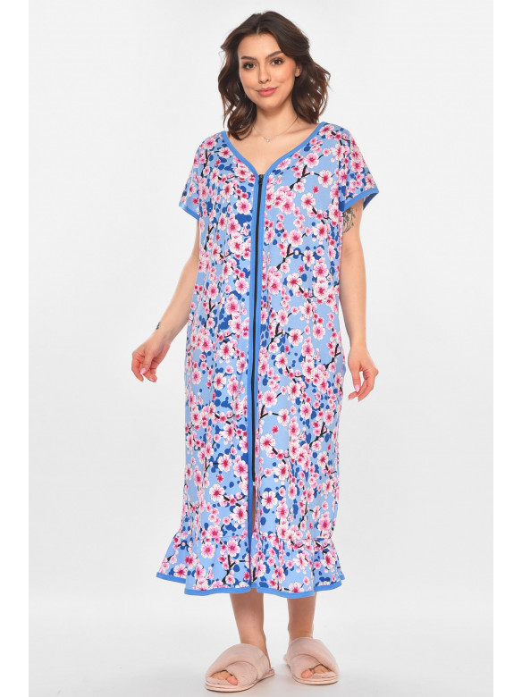 Халат женский батальный голубого цвета с принтом AN-3300 211336C