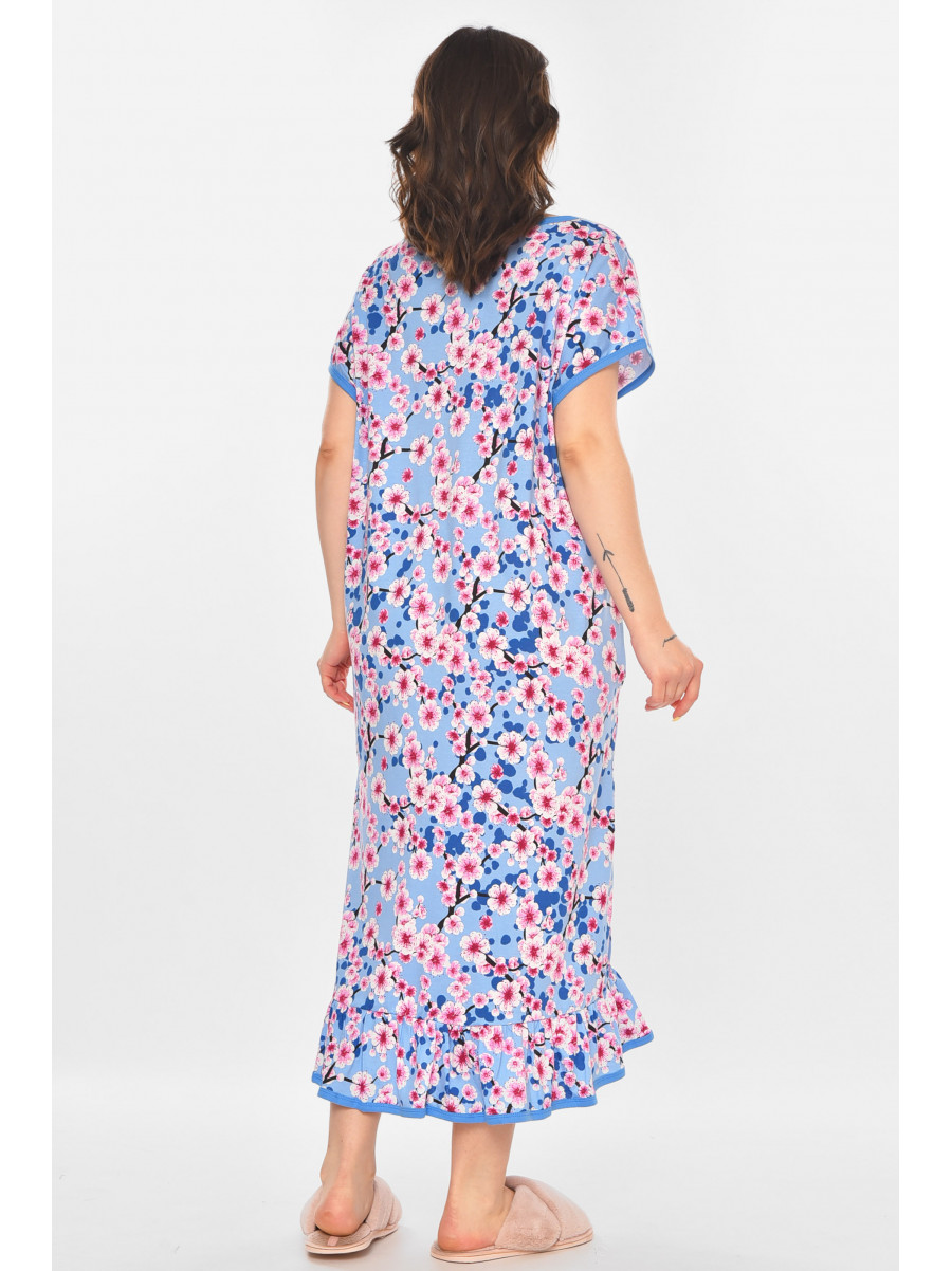 Халат женский батальный голубого цвета с принтом AN-3300 211336C