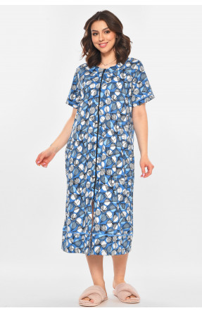 Халат женский полубатальный голубого цвета с принтом AN-3386 211337C