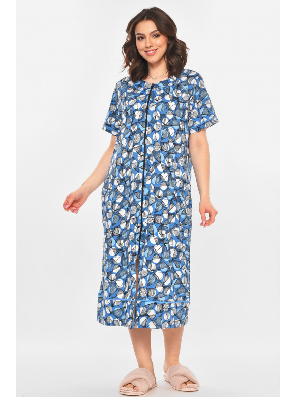 Халат женский полубатальный голубого цвета с принтом AN-3386 211337C
