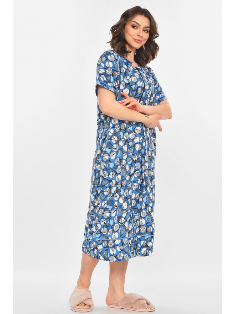 Халат женский полубатальный голубого цвета с принтом AN-3386 211337C