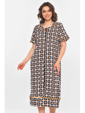 Халат женский полубатальный тёмно-синего цвета с принтом AN-3386 211338C