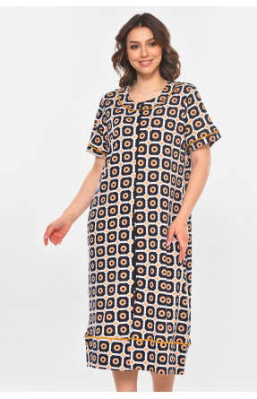 Халат женский полубатальный тёмно-синего цвета с принтом AN-3386 211338C