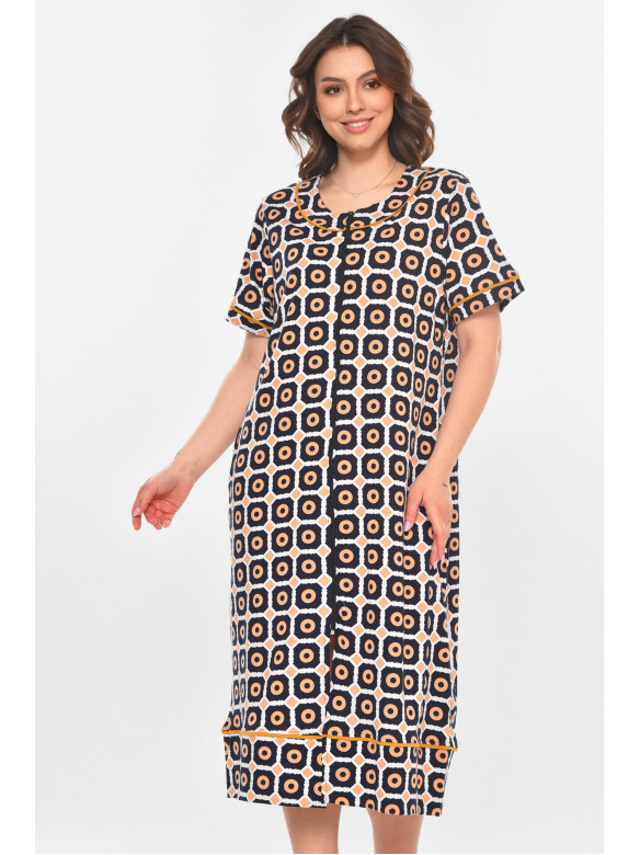 Халат женский полубатальный тёмно-синего цвета с принтом AN-3386 211338C