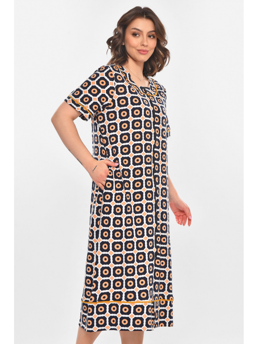 Халат женский полубатальный тёмно-синего цвета с принтом AN-3386 211338C