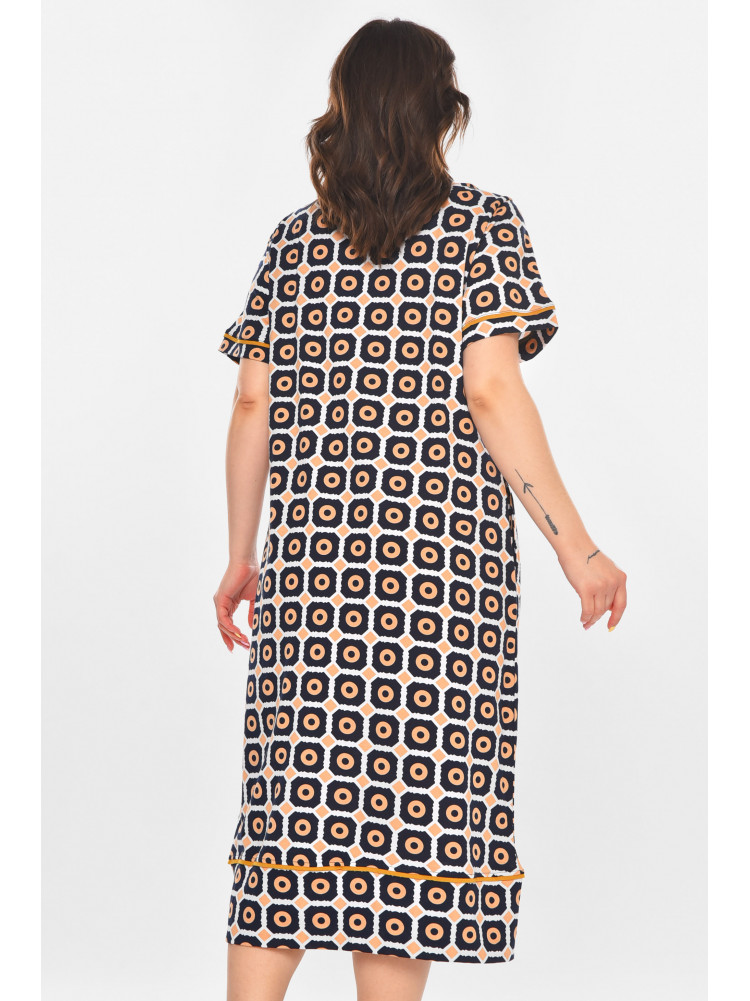 Халат женский полубатальный тёмно-синего цвета с принтом AN-3386 211338C