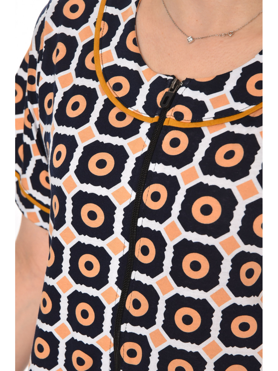 Халат женский полубатальный тёмно-синего цвета с принтом AN-3386 211338C