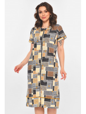 Халат женский полубатальный коричневого цвета с принтом AN-3386 211339C