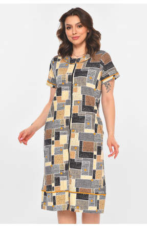 Халат женский полубатальный коричневого цвета с принтом AN-3386 211339C