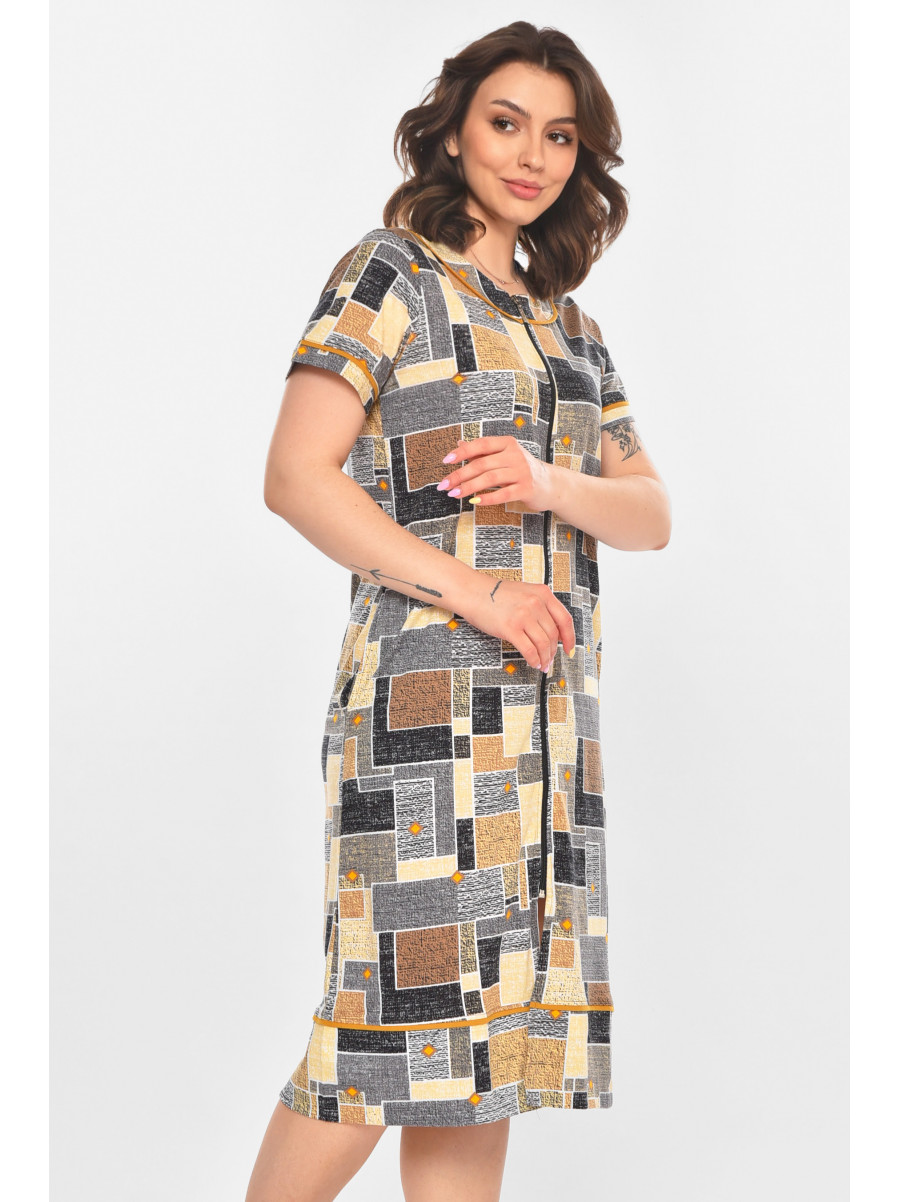 Халат женский полубатальный коричневого цвета с принтом AN-3386 211339C