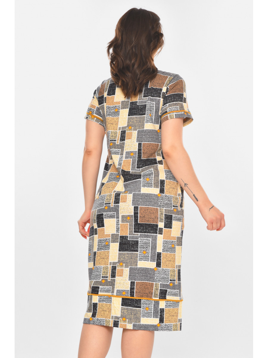 Халат женский полубатальный коричневого цвета с принтом AN-3386 211339C